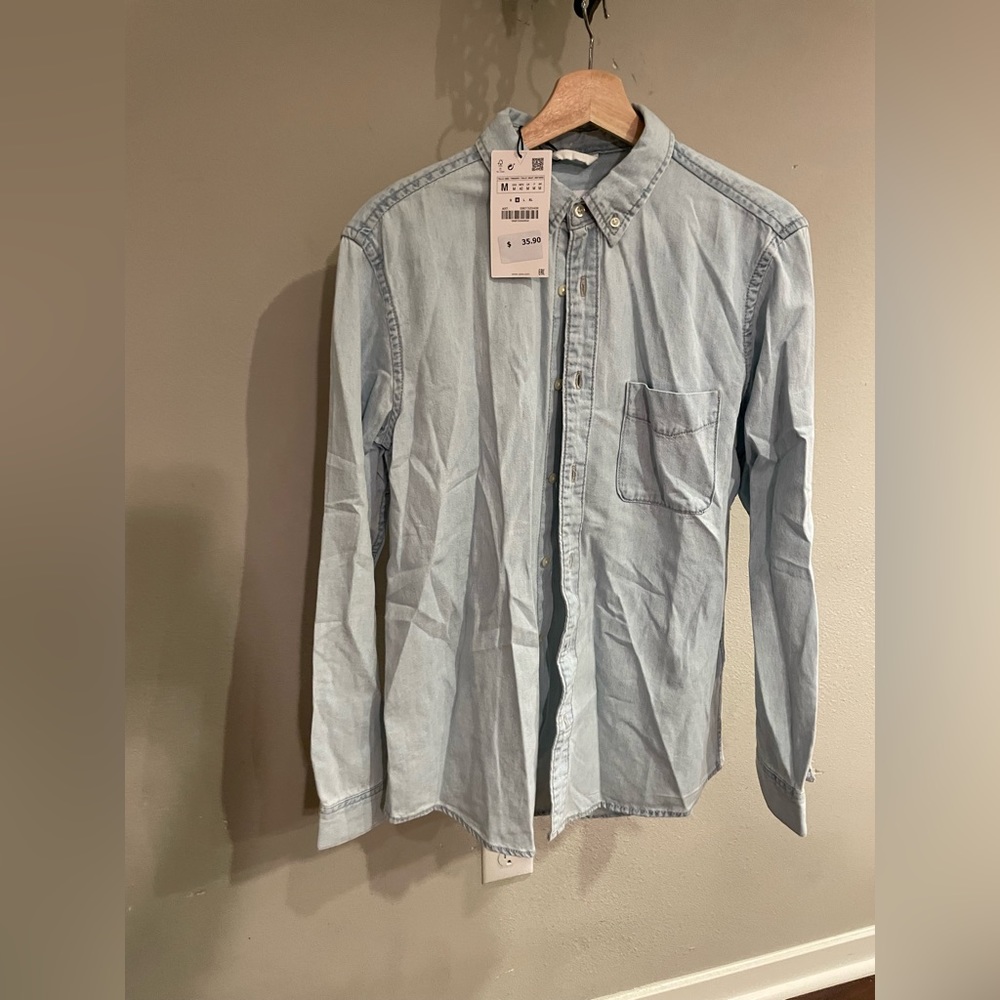 Zara blue denim button down